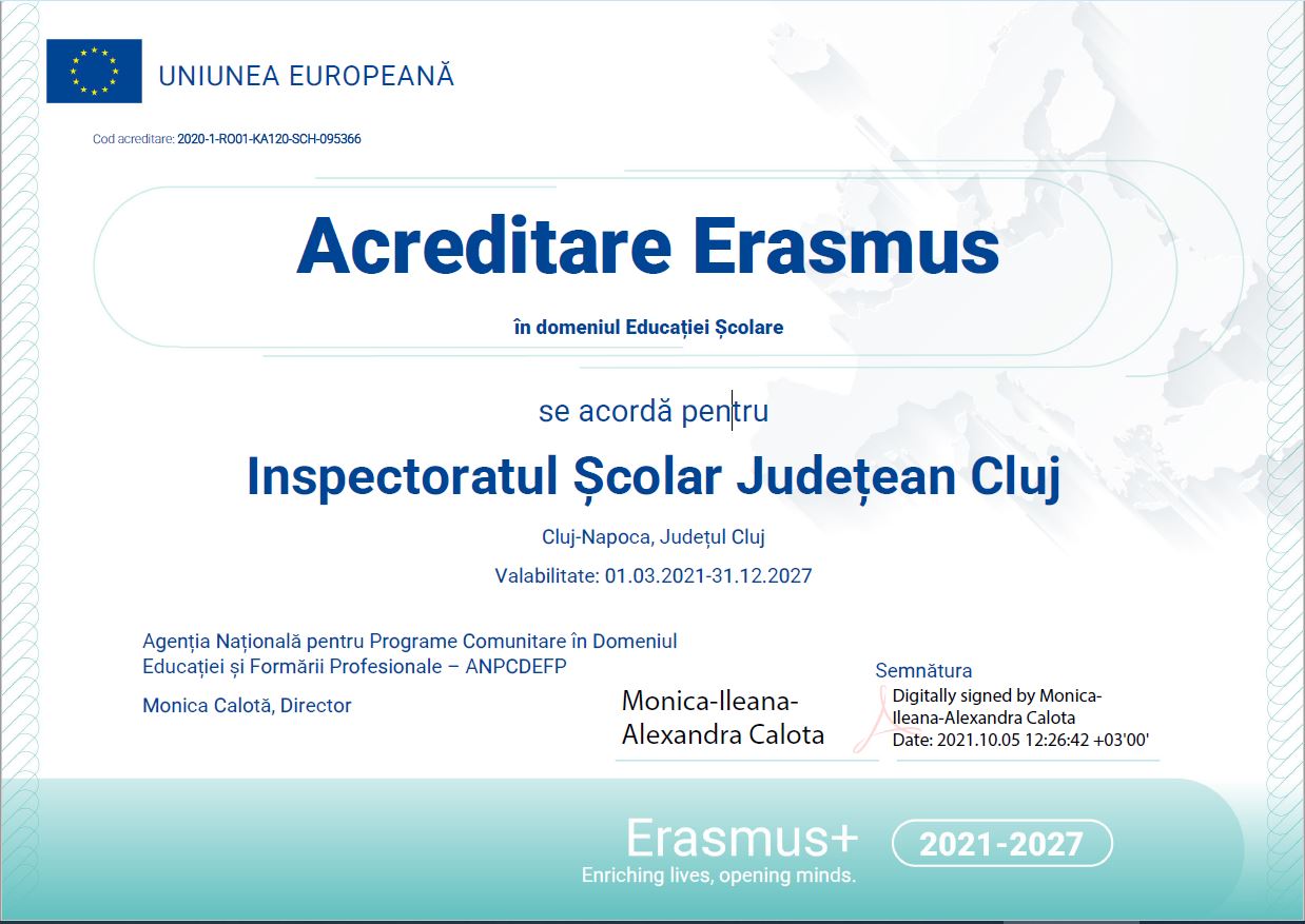Acreditare Erasmus în domeniul Educației Școlare - ISJ Cluj